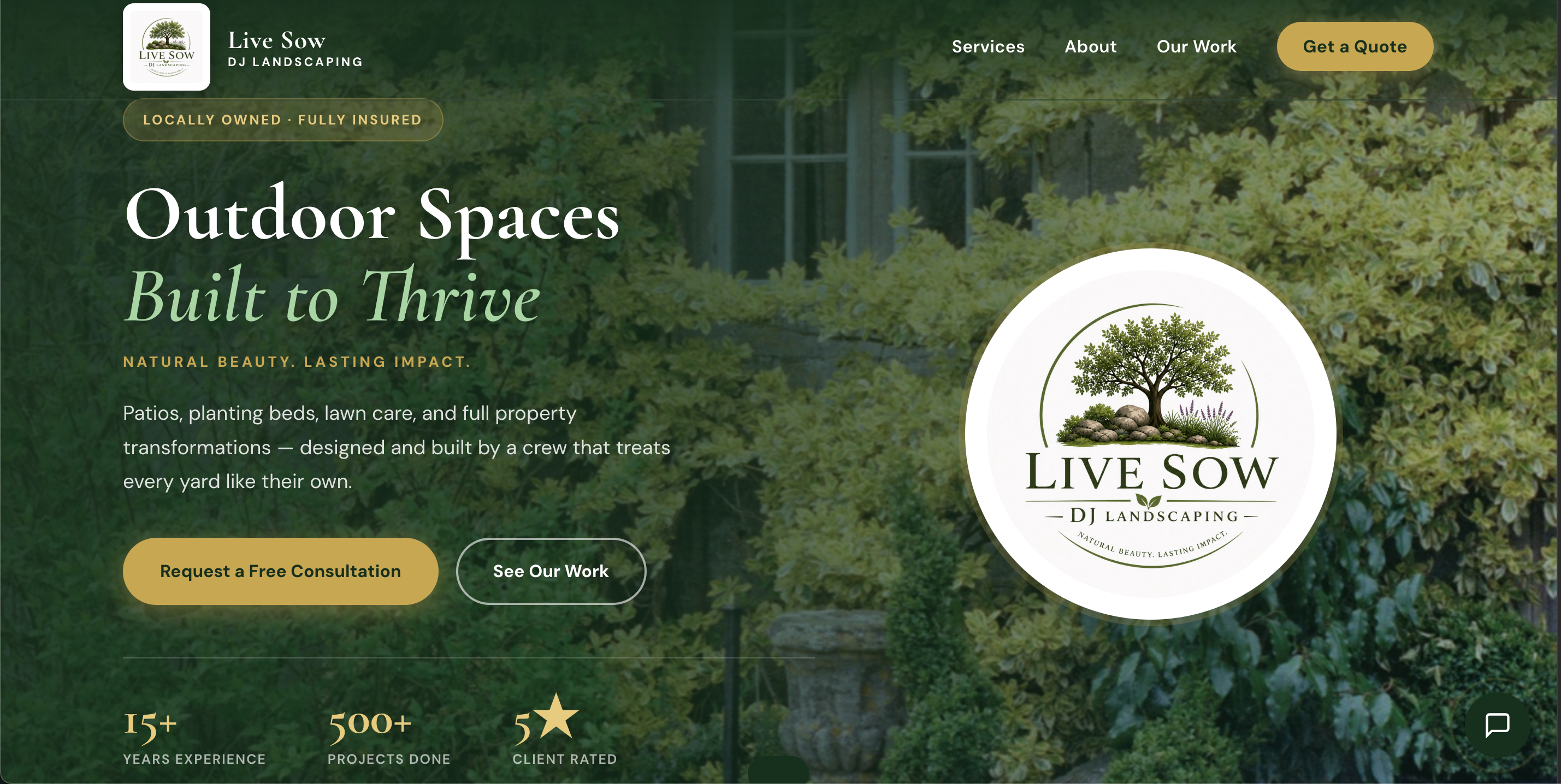DJ Landscaping homepage screenshot