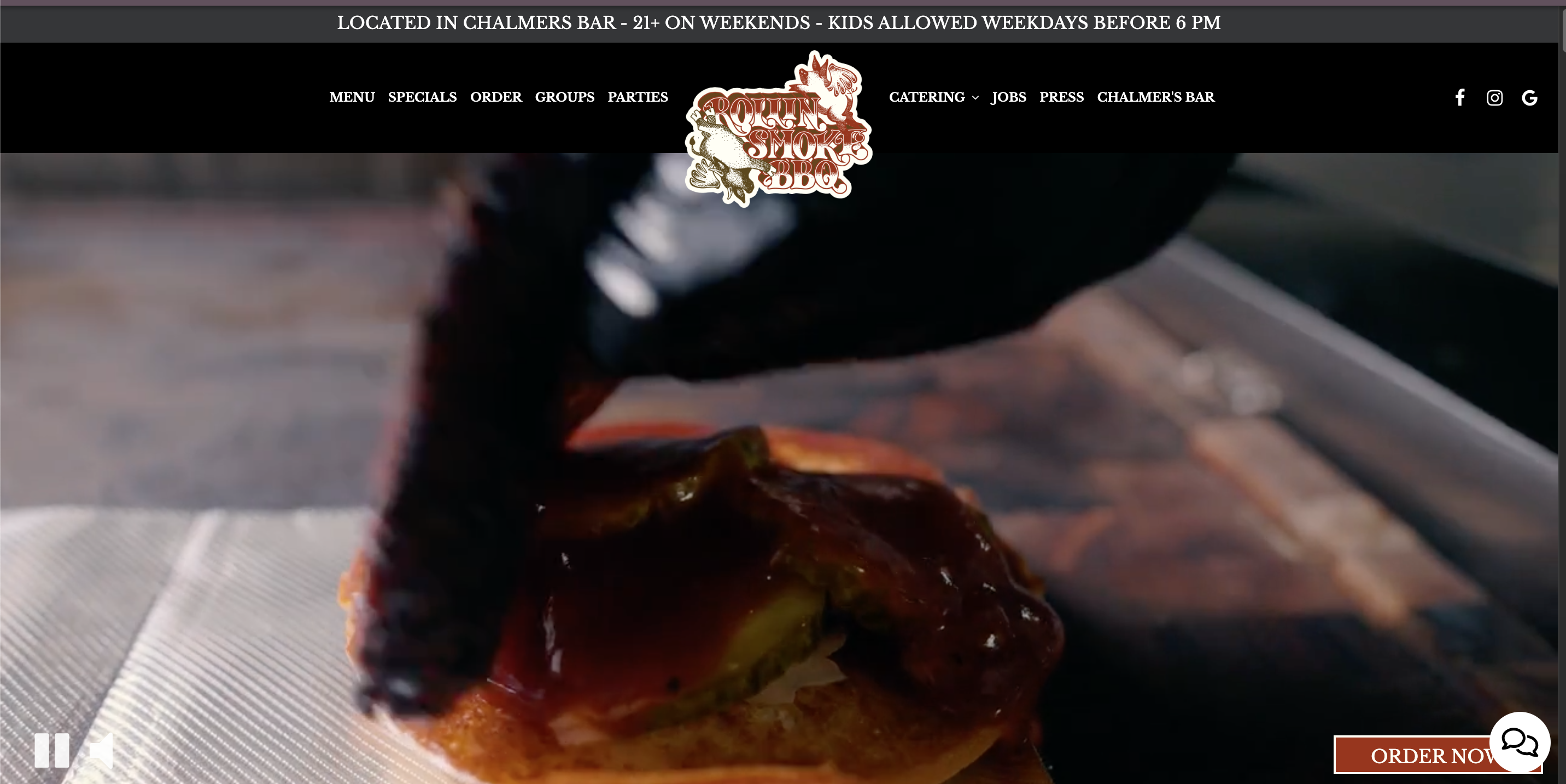 Rolling Smoke ATX BBQ homepage screenshot